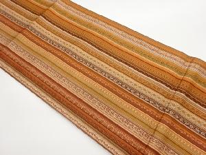 縞に草花模様織出し全通洒落袋帯